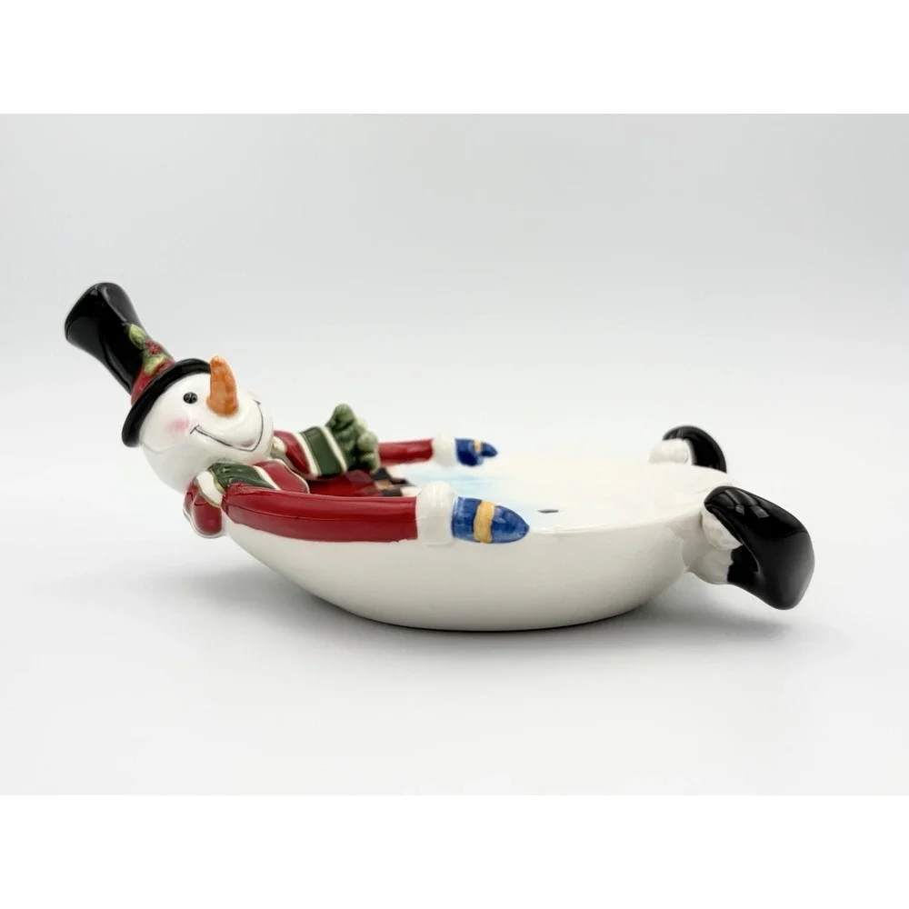 Fitz and Floyd Sullivan Snowman Candle Holder Plate Trinket Dish Vintage 2006